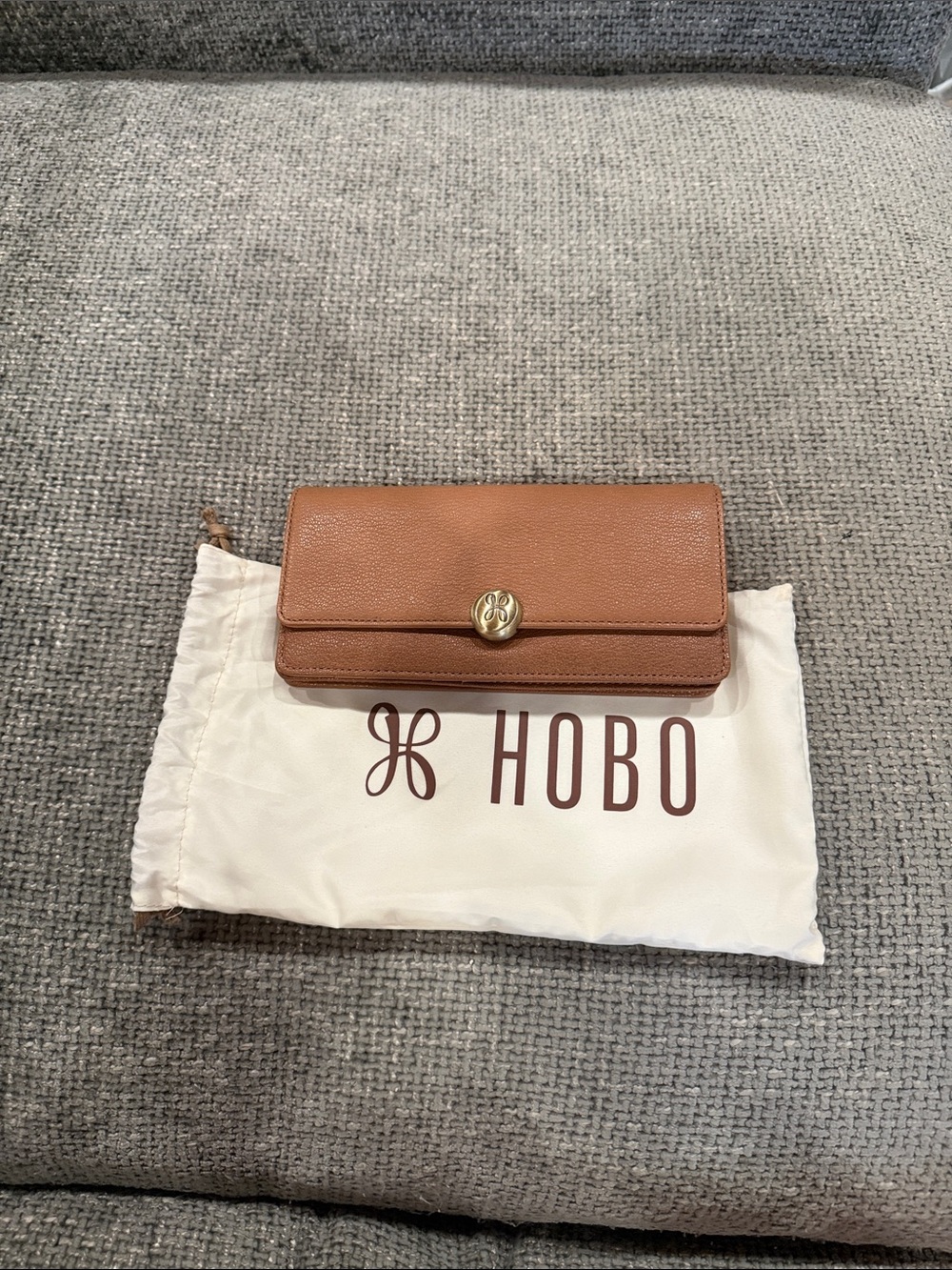 HOBO Cognac Pebbled Leather Continental Wallet with Gold-Tone Button